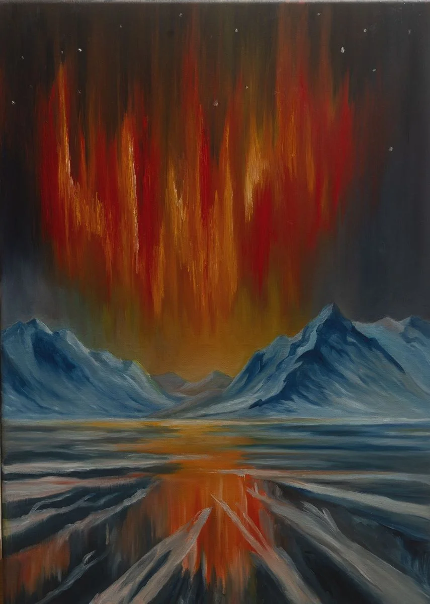 Rotes Polarlicht – an der Wand